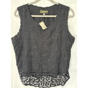 Women’s Dancing Gecko Black Embroidered Tank Top Sz XL